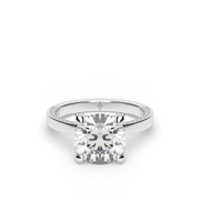 White Gold Hidden Halo Pave Round Shape Diamond Engagement Ring With Shared Prong Setting